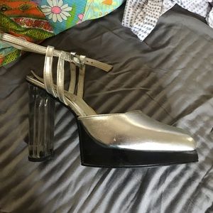 Vintage Silver Shoe with Clear Thick Heels